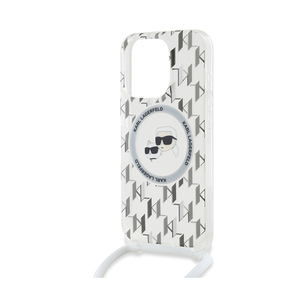 Coque iPhone 15 Pro Max Karl Lagerfeld IML Crossbody Monogram Karl & Choupette Head MagSafe transparente — visuel 4