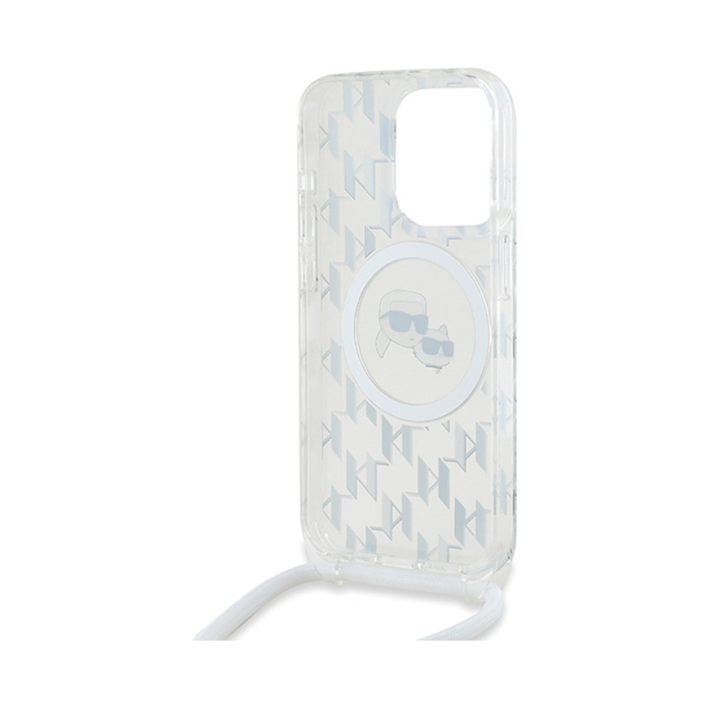 Coque iPhone 15 Pro Max Karl Lagerfeld IML Crossbody Monogram Karl & Choupette Head MagSafe transparente — visuel 5
