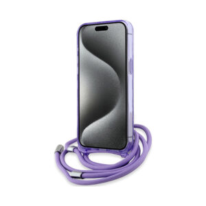 Coque iPhone 15 Pro Max Karl Lagerfeld IML Crossbody Monogram Karl & Choupette Head MagSafe violette — visuel 4
