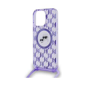 Coque iPhone 15 Pro Max Karl Lagerfeld IML Crossbody Monogram Karl & Choupette Head MagSafe violette — visuel 5