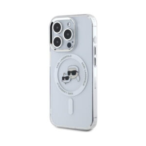 Coque iPhone 15 Pro Max Karl Lagerfeld IML Metal Karl & Choupette Head MagSafe blanche — visuel 2