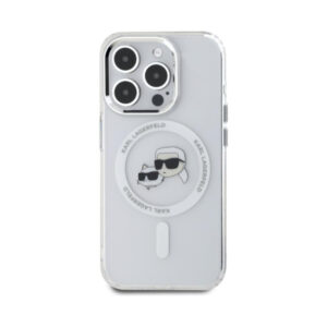 Coque iPhone 15 Pro Max Karl Lagerfeld IML Metal Karl & Choupette Head MagSafe blanche — visuel 3