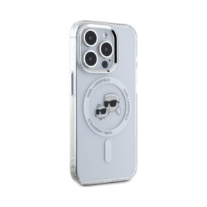 Coque iPhone 15 Pro Max Karl Lagerfeld IML Metal Karl & Choupette Head MagSafe blanche — visuel 4