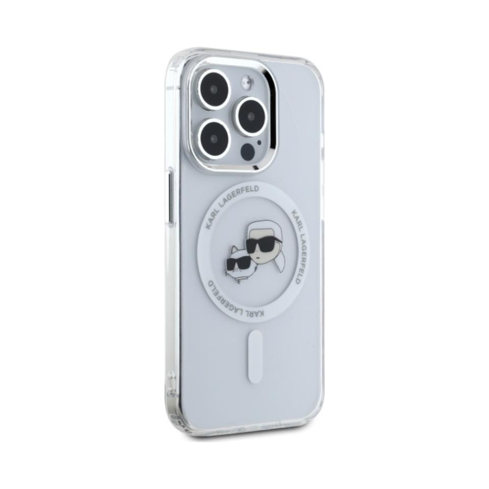 Coque iPhone 15 Pro Max Karl Lagerfeld IML Metal Karl & Choupette Head MagSafe blanche — visuel 4