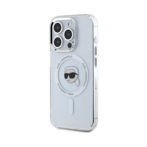 Coque iPhone 15 Pro Max Karl Lagerfeld IML Metal Karl Head MagSafe blanche — visuel 2