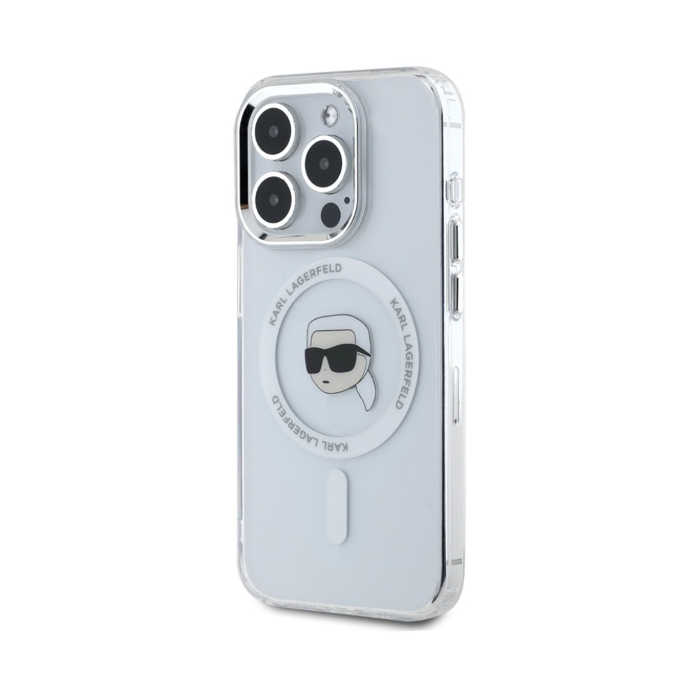 Coque iPhone 15 Pro Max Karl Lagerfeld IML Metal Karl Head MagSafe blanche — visuel 2