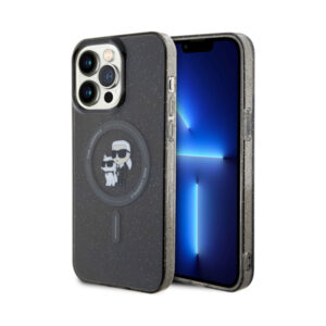 Coque iPhone 15 Pro Max Karl Lagerfeld Karl & Choupette Glitter Magsafe noire