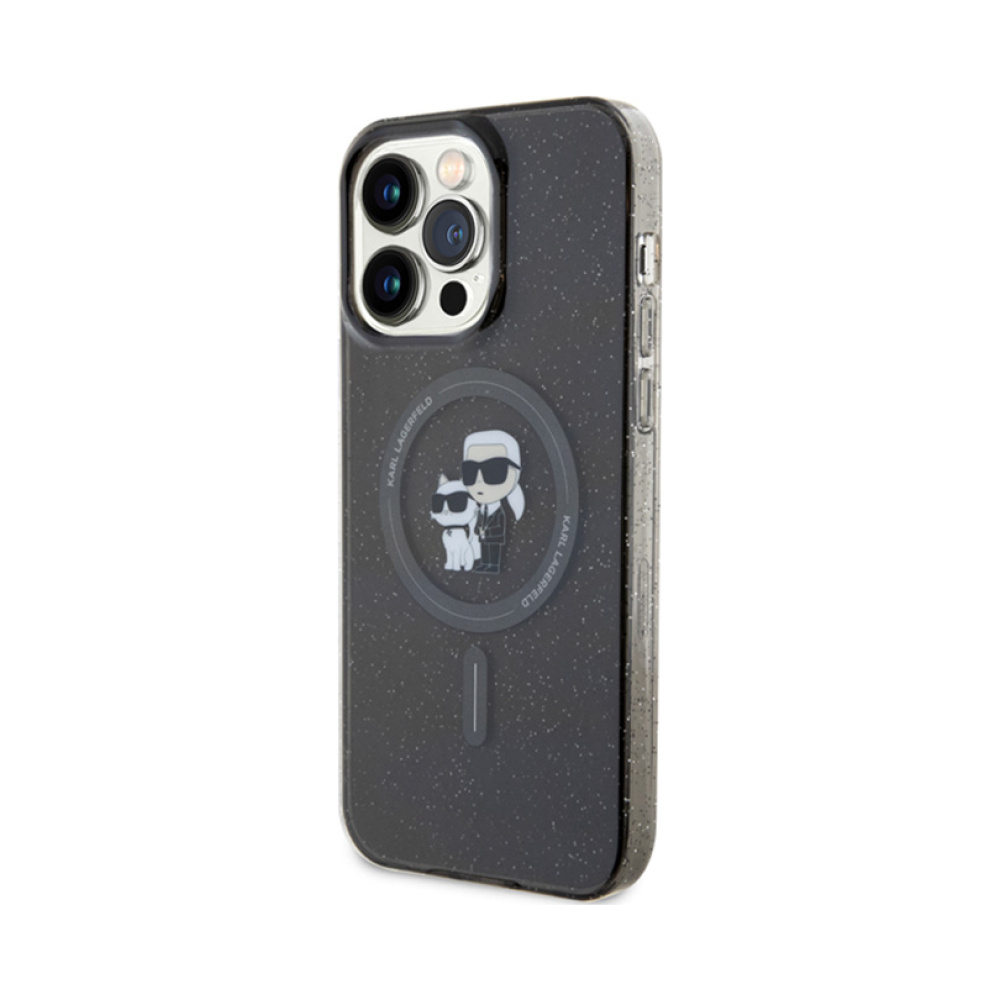 Coque iPhone 15 Pro Max Karl Lagerfeld Karl & Choupette Glitter Magsafe noire — visuel 2