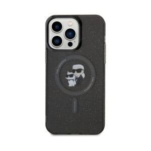 Coque iPhone 15 Pro Max Karl Lagerfeld Karl & Choupette Glitter Magsafe noire — visuel 3