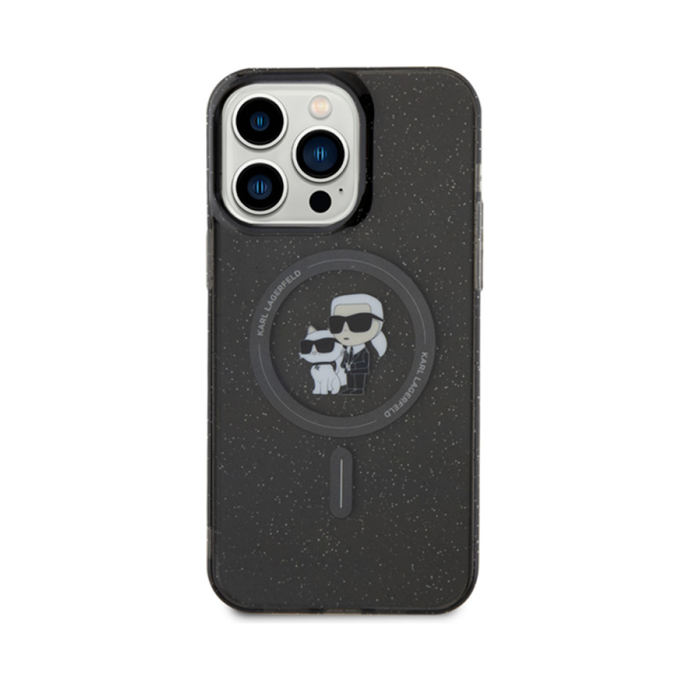 Coque iPhone 15 Pro Max Karl Lagerfeld Karl & Choupette Glitter Magsafe noire — visuel 3