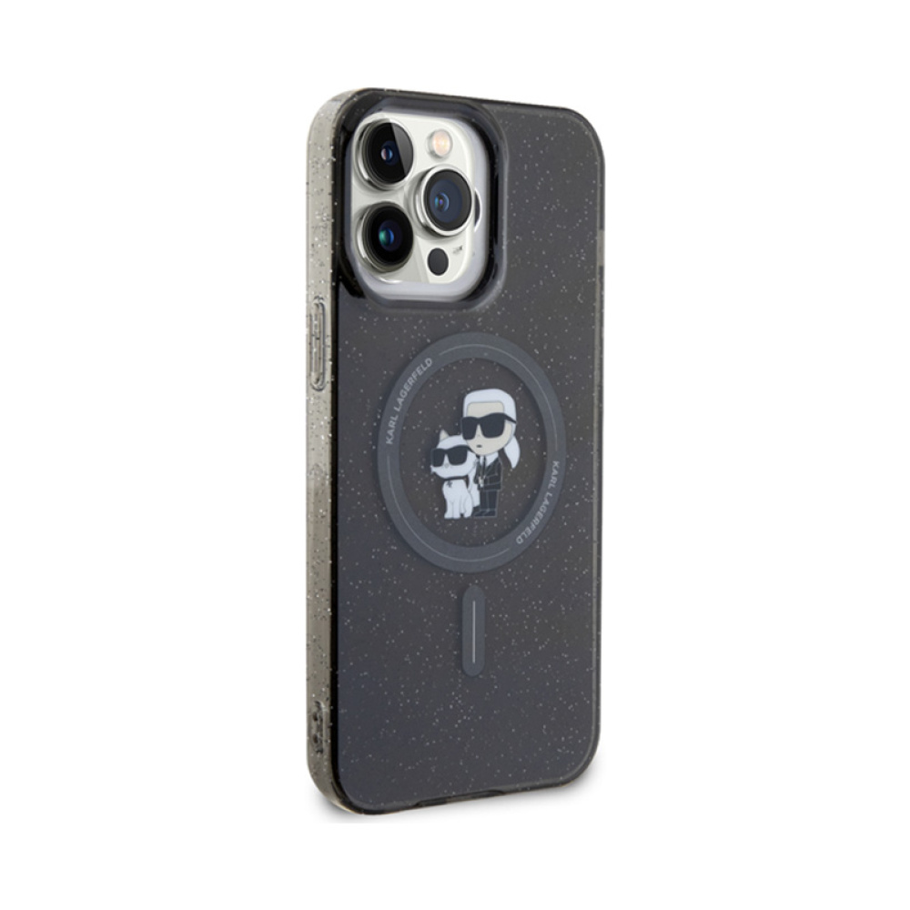 Coque iPhone 15 Pro Max Karl Lagerfeld Karl & Choupette Glitter Magsafe noire — visuel 4