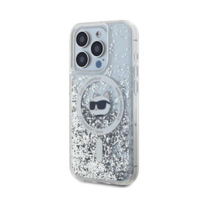 Coque iPhone 15 Pro Max Karl Lagerfeld Liquid Glitter Choupette Head MagSafe transparente — visuel 2