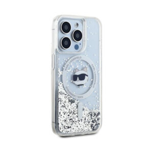 Coque iPhone 15 Pro Max Karl Lagerfeld Liquid Glitter Choupette Head MagSafe transparente — visuel 4