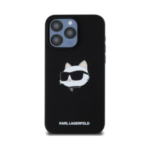 Coque iPhone 15 Pro Max Karl Lagerfeld Silicone Choupette Head MagSafe noire — visuel 3