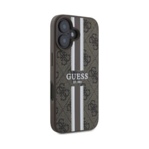 Coque iPhone 16 Guess 4G Printed Stripes MagSafe brune — visuel 2