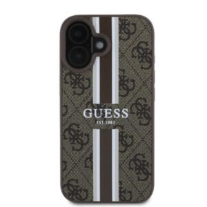 Coque iPhone 16 Guess 4G Printed Stripes MagSafe brune — visuel 3