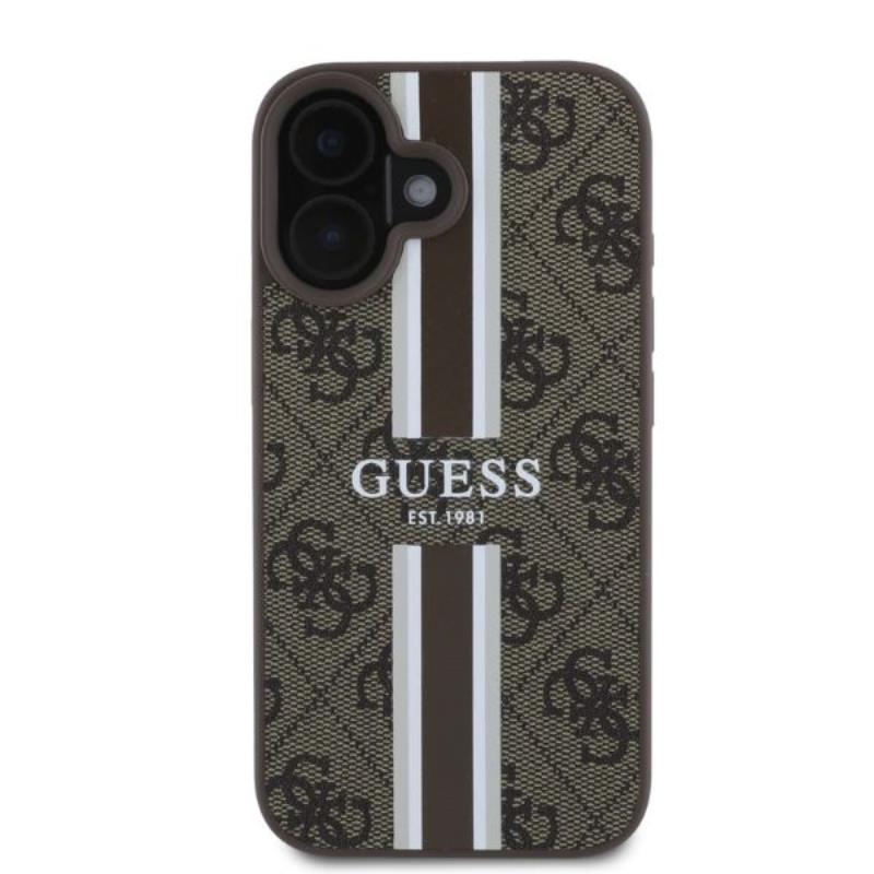 Coque iPhone 16 Guess 4G Printed Stripes MagSafe brune — visuel 3
