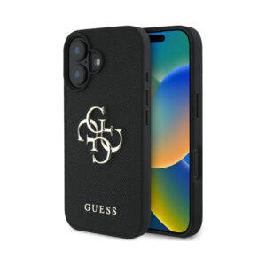 Coque iPhone 16 Guess Grained Big 4G Logo Small Classic Logo noire