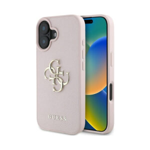 Coque iPhone 16 Guess Grained Big 4G Logo Small Classic Logo rose