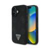Coque iPhone 16 Guess Grained Hot Stamp Peony Triangle Logo MagSafe noire