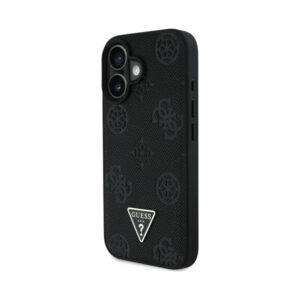 Coque iPhone 16 Guess Grained Hot Stamp Peony Triangle Logo MagSafe noire — visuel 2