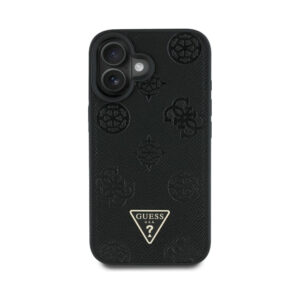 Coque iPhone 16 Guess Grained Hot Stamp Peony Triangle Logo MagSafe noire — visuel 3