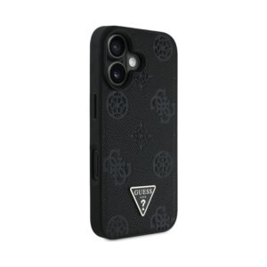 Coque iPhone 16 Guess Grained Hot Stamp Peony Triangle Logo MagSafe noire — visuel 4