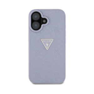 Coque iPhone 16 Guess Hot Stamp 4G Pattern Triangle Metal Logo violette — visuel 3