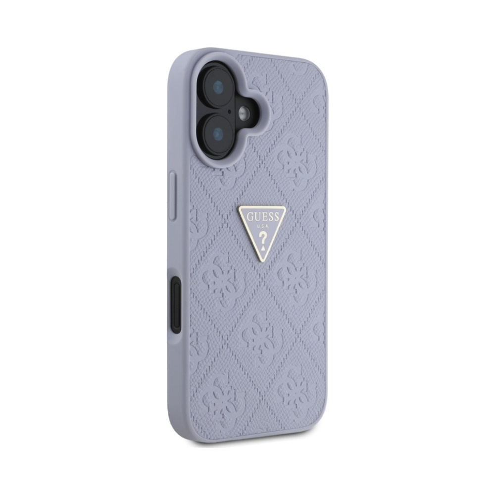 Coque iPhone 16 Guess Hot Stamp 4G Pattern Triangle Metal Logo violette — visuel 4