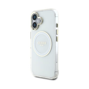 Coque iPhone 16 Guess IML Metal Colored Circle Classic Logo MagSafe blanche — visuel 2