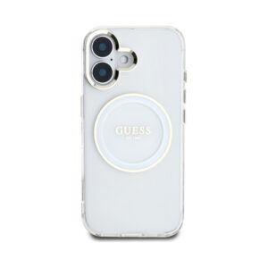 Coque iPhone 16 Guess IML Metal Colored Circle Classic Logo MagSafe blanche — visuel 3