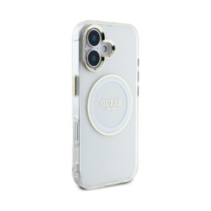 Coque iPhone 16 Guess IML Metal Colored Circle Classic Logo MagSafe blanche — visuel 4
