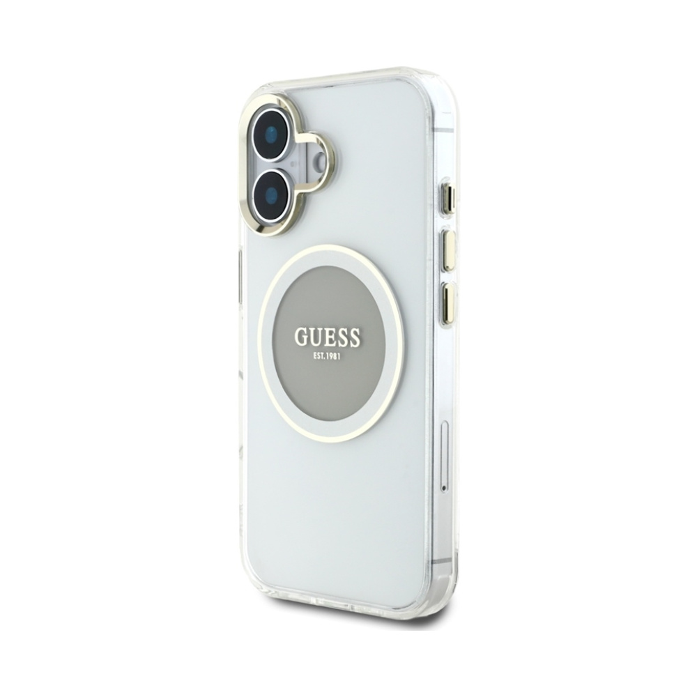 Coque iPhone 16 Guess IML Metal Colored Circle Classic Logo MagSafe grise — visuel 2