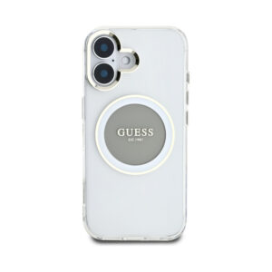 Coque iPhone 16 Guess IML Metal Colored Circle Classic Logo MagSafe grise — visuel 3