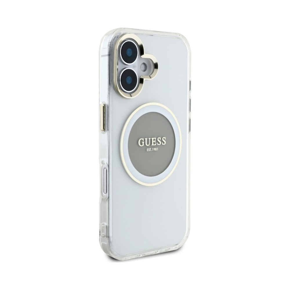 Coque iPhone 16 Guess IML Metal Colored Circle Classic Logo MagSafe grise — visuel 4