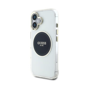 Coque iPhone 16 Guess IML Metal Colored Circle Classic Logo MagSafe noire — visuel 2