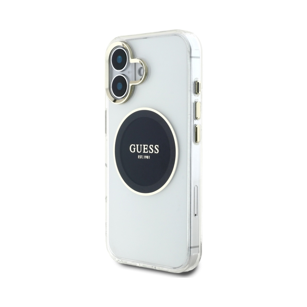 Coque iPhone 16 Guess IML Metal Colored Circle Classic Logo MagSafe noire — visuel 2