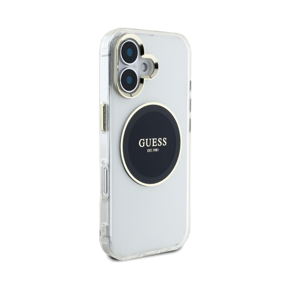Coque iPhone 16 Guess IML Metal Colored Circle Classic Logo MagSafe noire — visuel 4