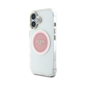 Coque iPhone 16 Guess IML Metal Colored Circle Classic Logo MagSafe rose — visuel 2
