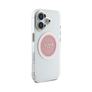 Coque iPhone 16 Guess IML Metal Colored Circle Classic Logo MagSafe rose — visuel 4