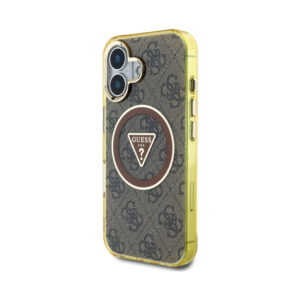 Coque iPhone 16 Guess IML Metal Glitter 4G Circle Triangle MagSafe brune — visuel 2
