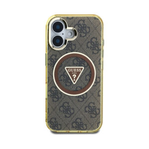 Coque iPhone 16 Guess IML Metal Glitter 4G Circle Triangle MagSafe brune — visuel 3