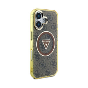 Coque iPhone 16 Guess IML Metal Glitter 4G Circle Triangle MagSafe brune — visuel 4