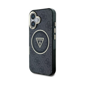 Coque iPhone 16 Guess IML Metal Glitter 4G Circle Triangle MagSafe noire — visuel 2