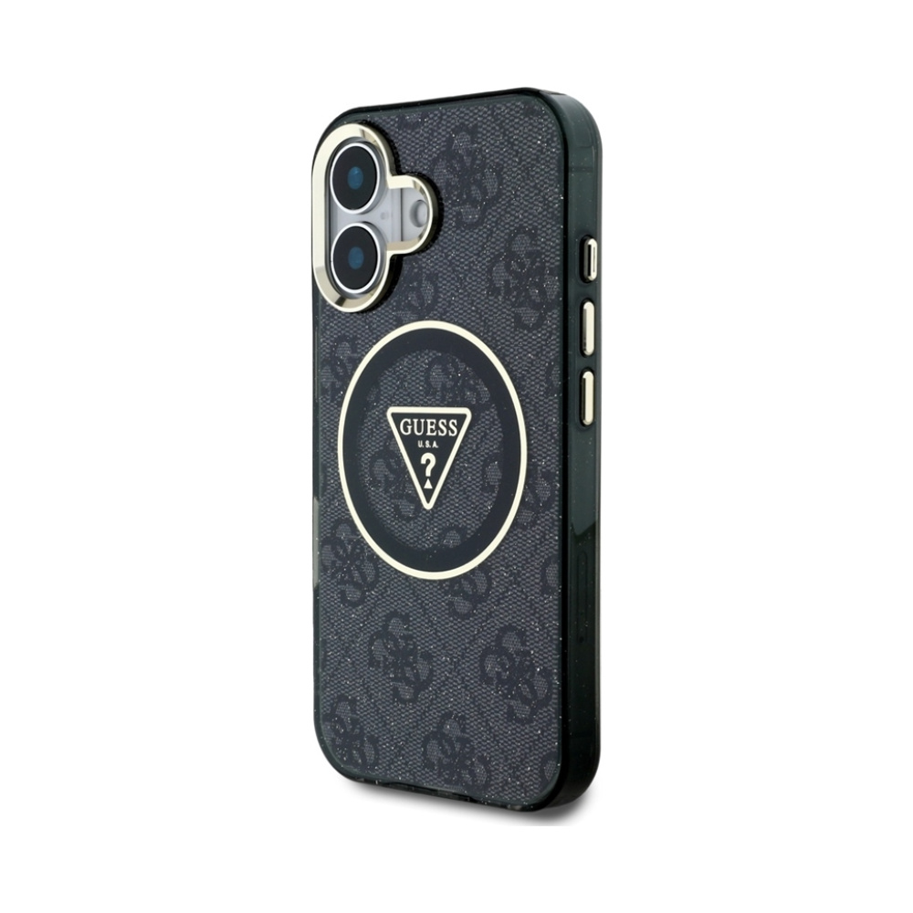 Coque iPhone 16 Guess IML Metal Glitter 4G Circle Triangle MagSafe noire — visuel 2