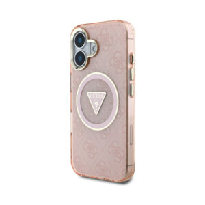 Coque iPhone 16 Guess IML Metal Glitter 4G Circle Triangle MagSafe rose — visuel 2