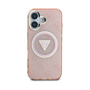 Coque iPhone 16 Guess IML Metal Glitter 4G Circle Triangle MagSafe rose — visuel 3