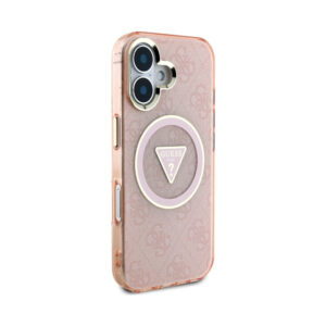 Coque iPhone 16 Guess IML Metal Glitter 4G Circle Triangle MagSafe rose — visuel 4