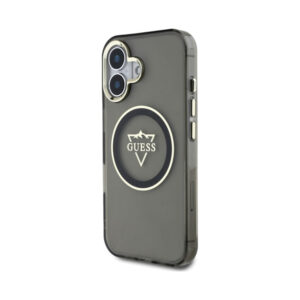 Coque iPhone 16 Guess IML Metal Mountain Logo MagSafe noire — visuel 2