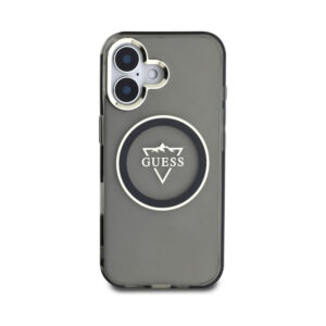 Coque iPhone 16 Guess IML Metal Mountain Logo MagSafe noire — visuel 3